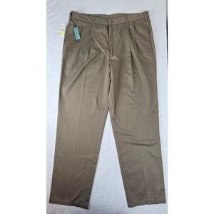 Van Heusen Mens 38x34 Mocha Brown Stainshield Wrinkle Free Pleated Chino Pants